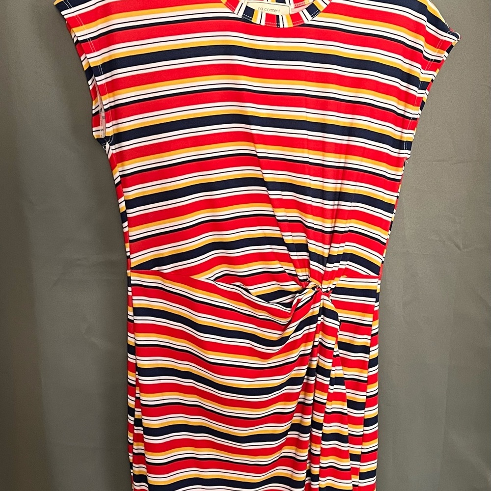 No comment short sleeve Knot-Front cotton Dress - Red, Navy, Yellow, White